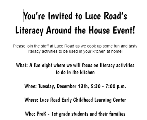 Luce Road's Literacy Around the House Event!